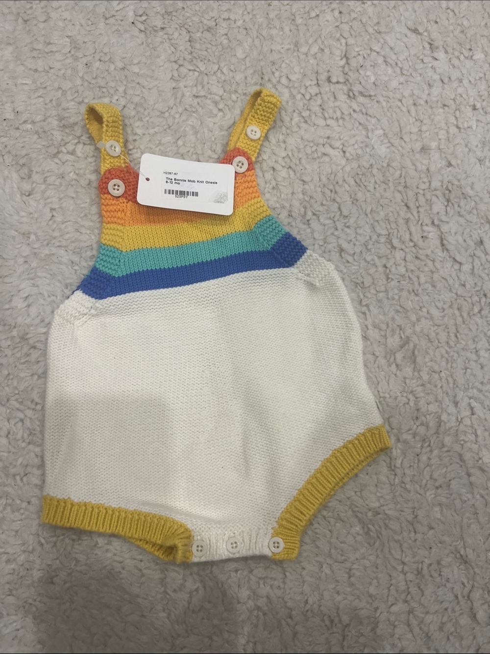 New - The Bonnie Mob Knit Baby Romper with Rainbow Stripes - 6-12 Mo